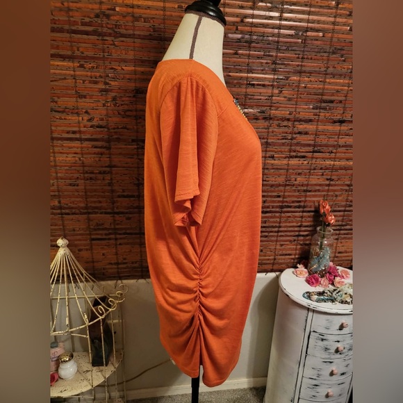 I.N. Studio Orange Beaded Short Sleeve Top - Picture 4 of 6